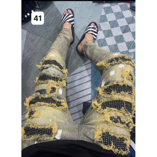 Quần Jean Nam Đính Đá Nhiều Miếng Vá Bản đẹp