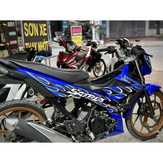 Tem lửa satria trắng xanh đen cho xe xanh