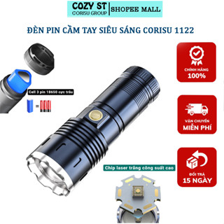  Đèn Pin Siêu Sáng Corisu 1122 Đèn Pin Cầm Tay Có ZOOM Xa Gần Chống Nước 4 Chế Độ Chiếu Sáng Bảo Hành 12 Tháng 