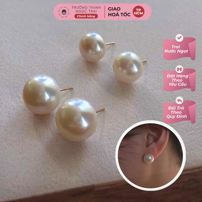 Bông Tai Ngọc Trai 10ly-11ly-12ly Hạt Nụ Màu Trắng Ánh Hồng Xà Cừ - Ngọc Trai Trường Thịnh