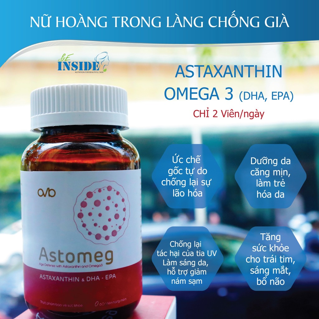 Viên chống lão hóa và mờ nám Astomeg Astaxanthin & Omega3 - Hộp 60 viên