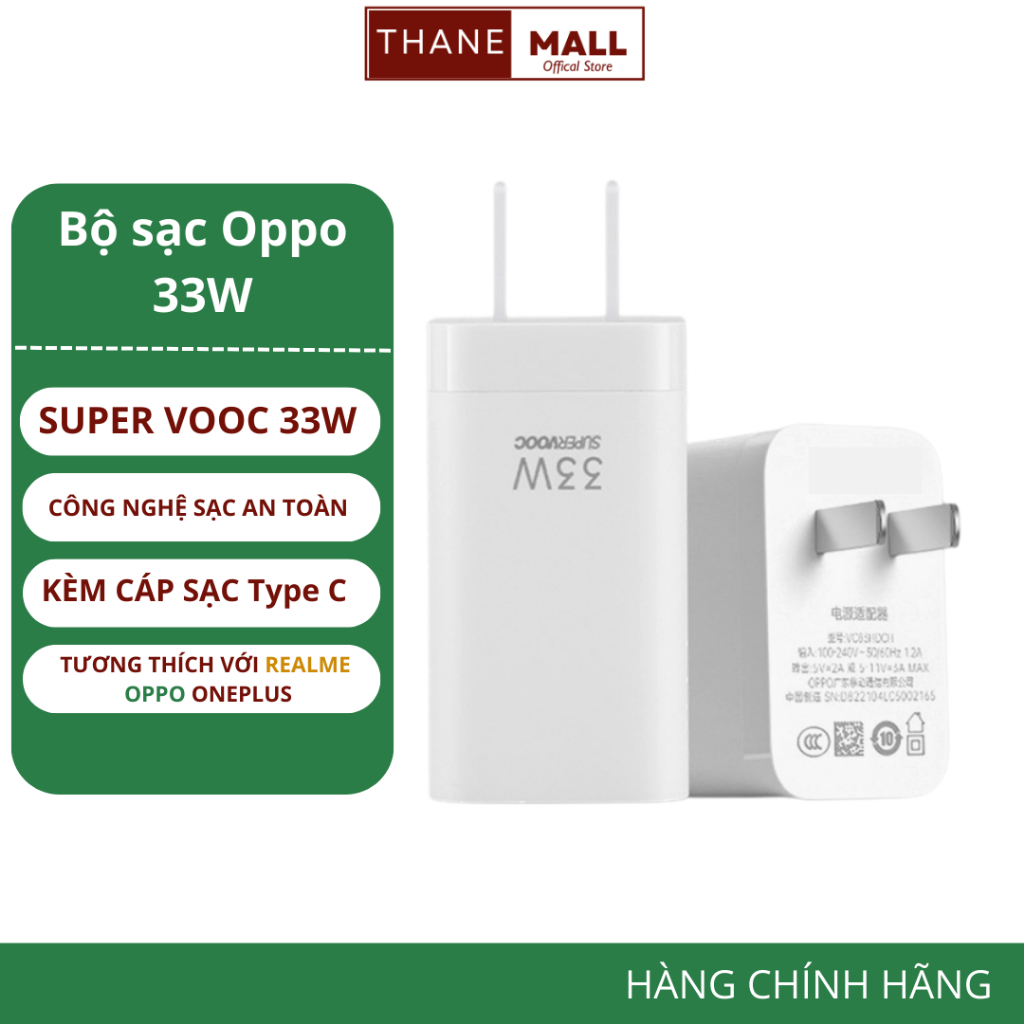 Bộ sạc Oppo supper VOOC 33W chính hãng 11V - 3A Reno8 | A38 | A57 |  | A74 | A96