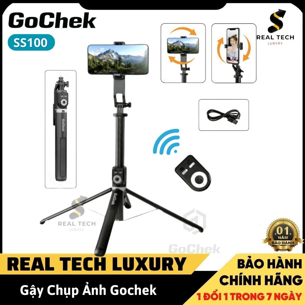 Gậy chụp ảnh 4 chân Gochek SS100 2m2 đa năng 3 trong 1 tripod / selfie có bluetooth điều khiển từ xa cầm tay cao cấp