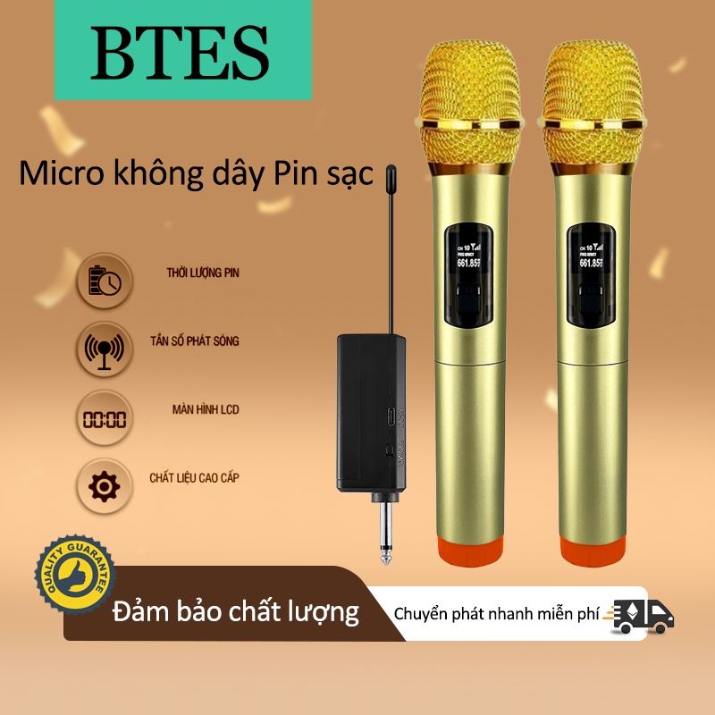 Bộ 02 Micro Không dây Cao cấp BTES BT-238 Chuyên cho loa kéo & amply, Karaoke gia đình, dã ngoại - Bảo hành 12 Tháng