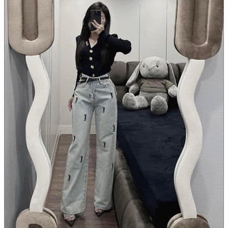 Quần jeans thêu y.s.ll kèm đai