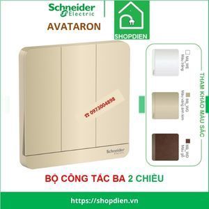 Bộ công tắc ba 1 chiều led 16ax schneider avataron màu vàng ánh kim - vuông e8333l1led_wg_g19