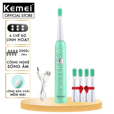 Bàn chải đánh răng điện KEMEI KM-YS713 công nghệ rung siêu âm sạch gấp 200 lần bàn chải thường Tặng kèm 5 đầu bàn chải