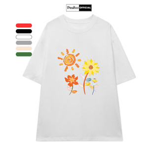 Áo Thun Nữ, Áo Phông Unisex By PEABOO Mã TN Hoa Mặt Trời Chất Cotton Thoáng Mát Form Rộng Tay Lỡ Cho Nam Nữ