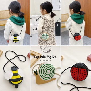 Túi xách đeo chéo mini cho bé bằng da PU mềm hình động vật đáng yêu ốc sên/cánh cam/ong/chuột Mickey Minnie