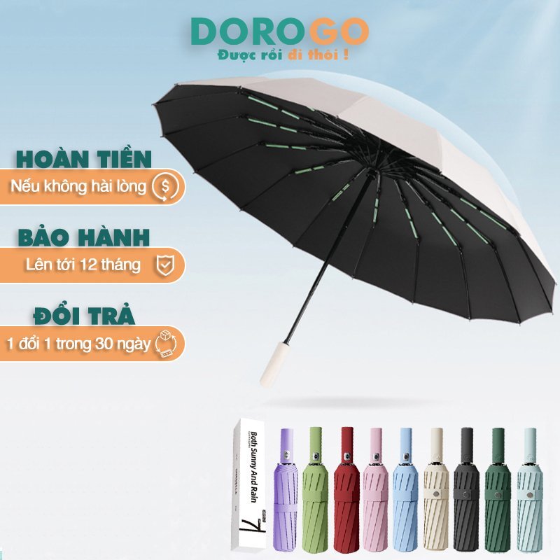 Ô che mưa dù che nắng UPF 50+ cao cấp 2 mặt DOROGO nan kép tự động nhỏ gọn cho ô tô OCM