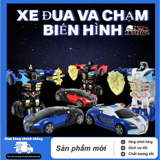 Xe ô tô biến hình robot khi va chạm, có thể chạy đà, xe tăng biến hình robot, đồ chơi xe đua biến hình, đồ chơi bé trai.