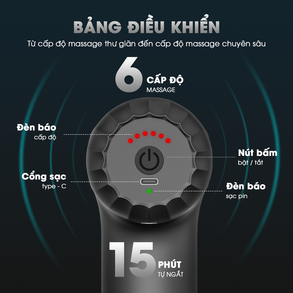 Máy Massage Cầm Tay AJIDO AJ - M9, 32 Cấp Độ, 4 Đầu Thay Thế - Mát Xa Toàn Thân Giãn Cơ, Đấm Lưng, Cổ Vai Gáy