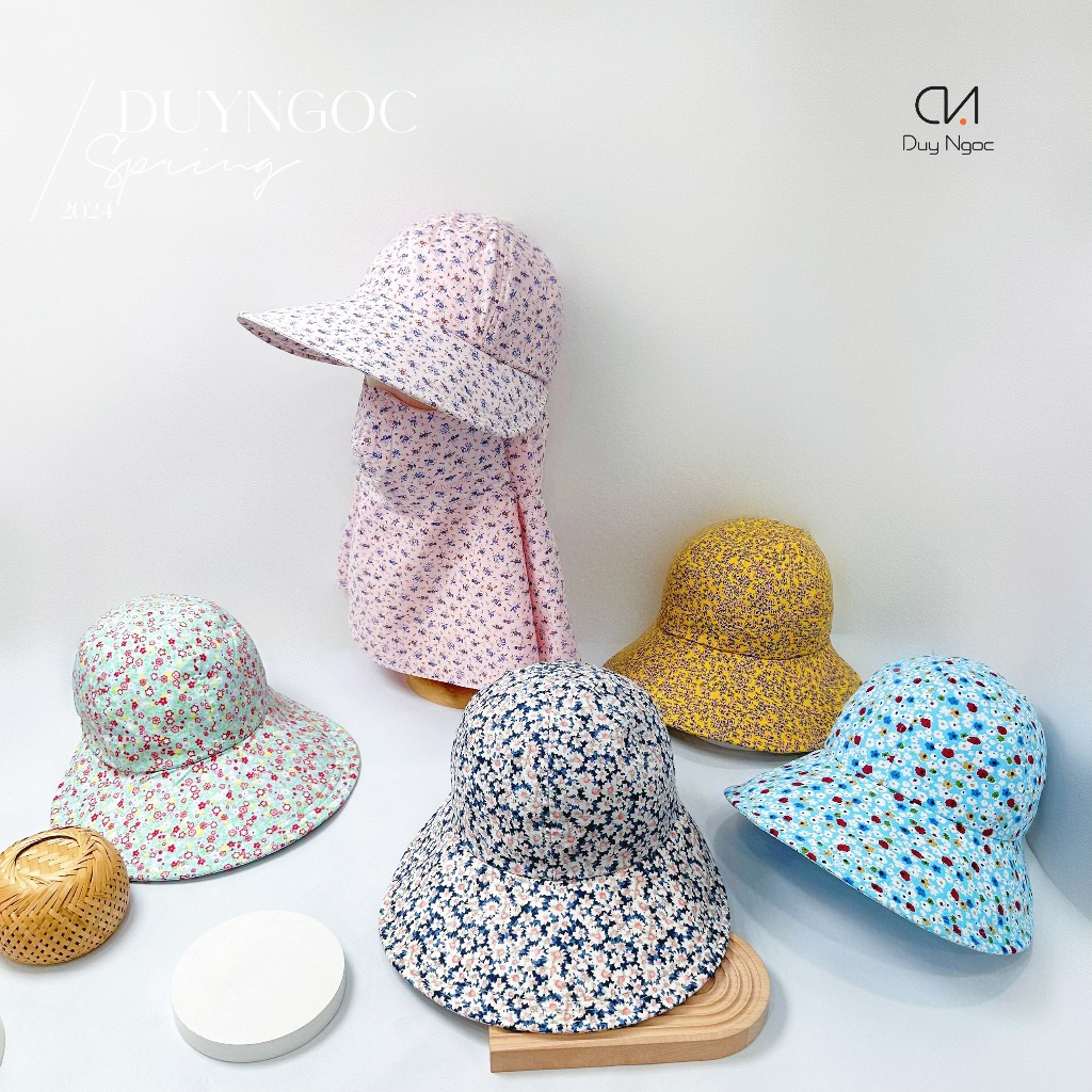 Mũ nón chống nắng khẩu trang Duy Ngọc 3n1 Đa năng Chất vải cotton kaki - Vành rộng hoa nhí Chống tia UV tối ưu - 0118