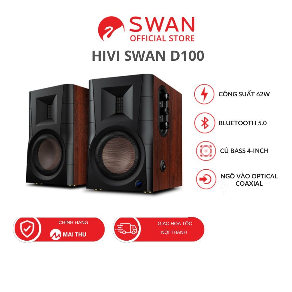 Loa HIVI SWAN D100 - Bluetooth 5.0 Optical Coaxial - Ribbon tweeter - Công suất 62W -  Bản quốc tế - Bảo hành 12T