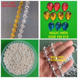 Đá gắn đuôi công, đá hoa mai, dây hạt cườm, hạt ngọc trai