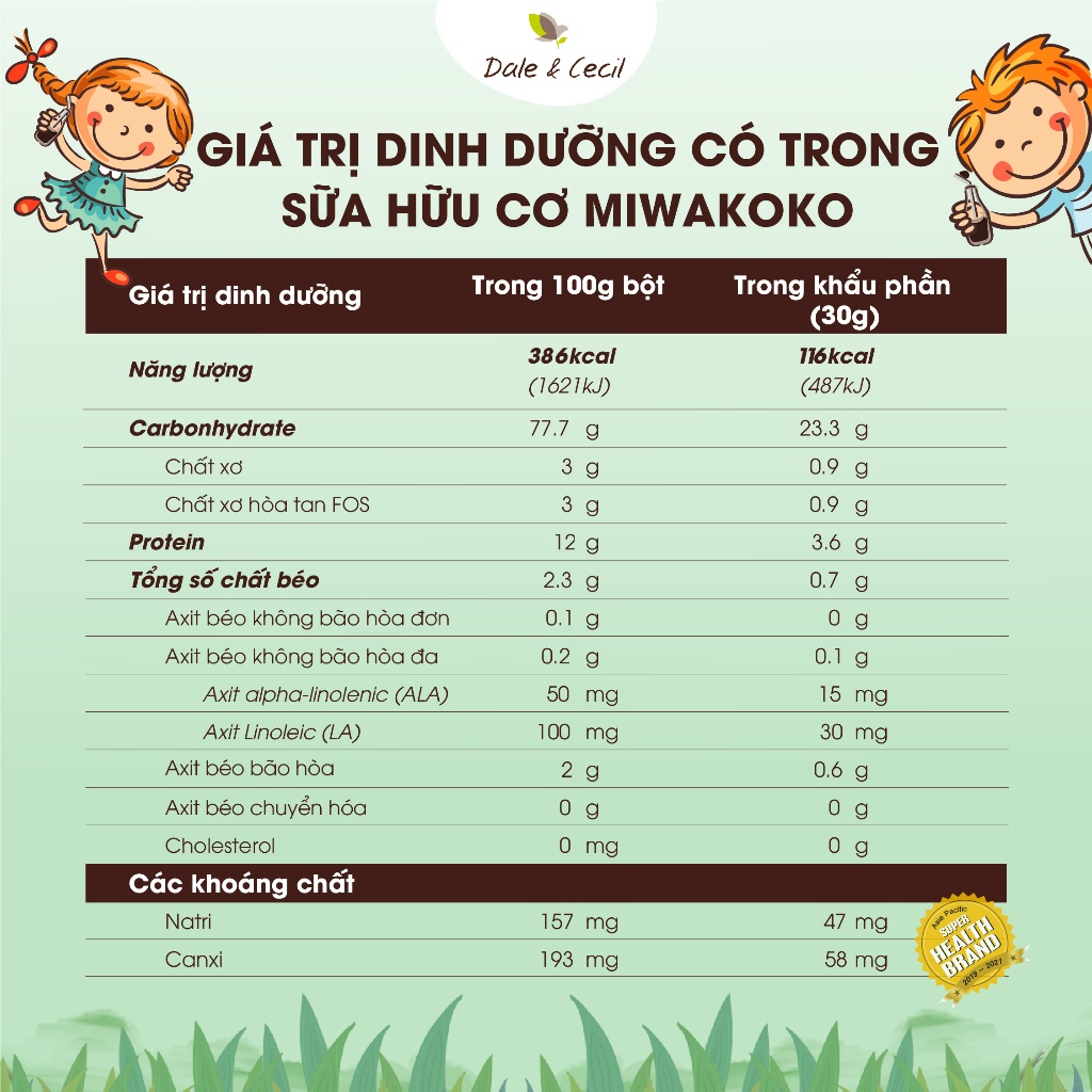 Sữa Hạt Công Thức Miwako, Miwakoko, Miwako A+ Vị Vani Gói 30g - Sữa Hạt Miwako Cho Bé Và Cả Gia Đình - Orgavil