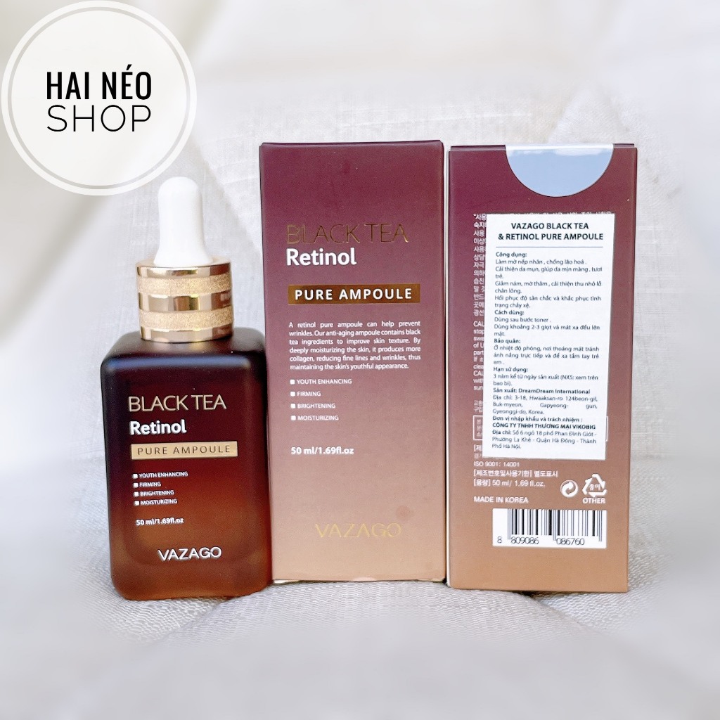 [Bản Mới - Date 2/1/2026] Tinh Chất Chống Lão Hoá, Tăng Cường Sức Sống Cho Da Mệt Mỏi Chứa Trà Đen & Retinol Vazago 50Ml
