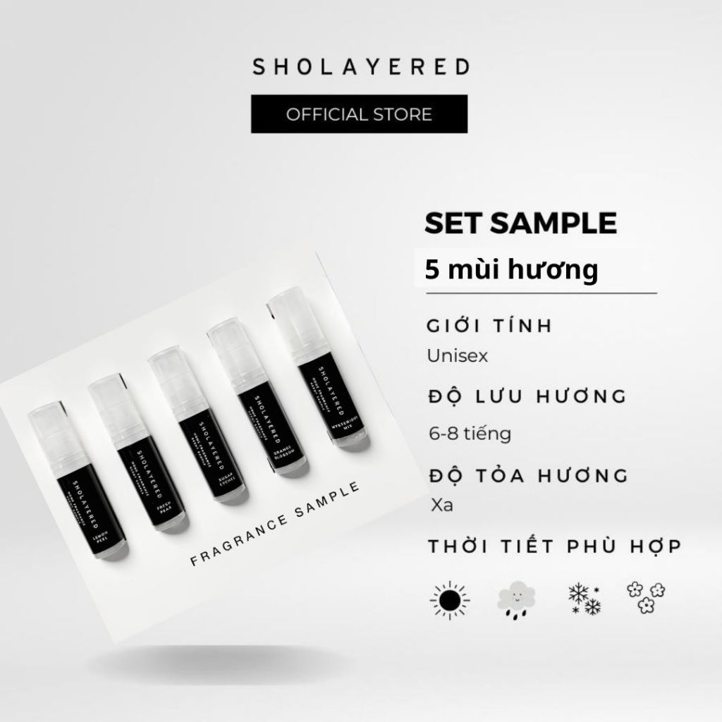 Set sample 5 mùi hương nước hoa Sholayered 2ml