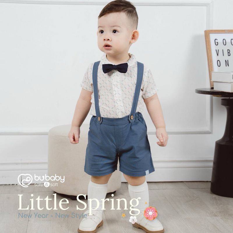 Quần yếm đùi Kaki cho bé trai phong cách Hàn Quốc Bu Baby chính hãng mã BCT433201 1 - 5 tuổi mềm mại đứng form