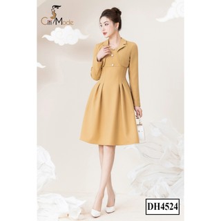 Đầm công sở CITI MODE FASHION thiết kế dáng xoè giả set vàng xếp ly 2 bên DH4524