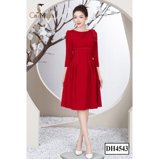 Đầm công sở CITI MODE FASHION thiết kế dáng xoè đỏ cổ thuyền phối nơ vai DH4543