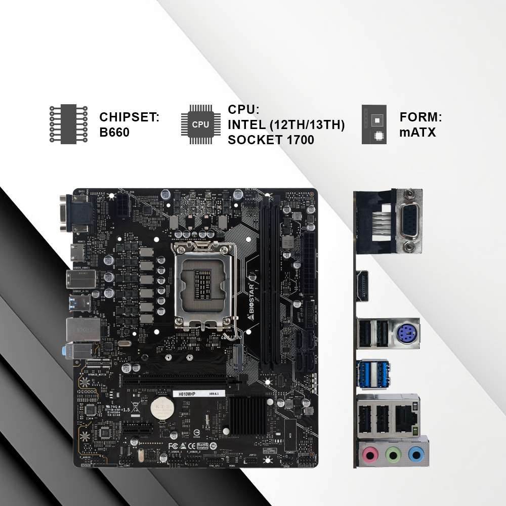 Mainboard Biostar H610MHP CPU Intel (12th/13th/14th), Socket 1700, mATX, DDR4, HDMI/VGA - Bảo hành 3 năm | BigBuy360 - bigbuy360.vn
