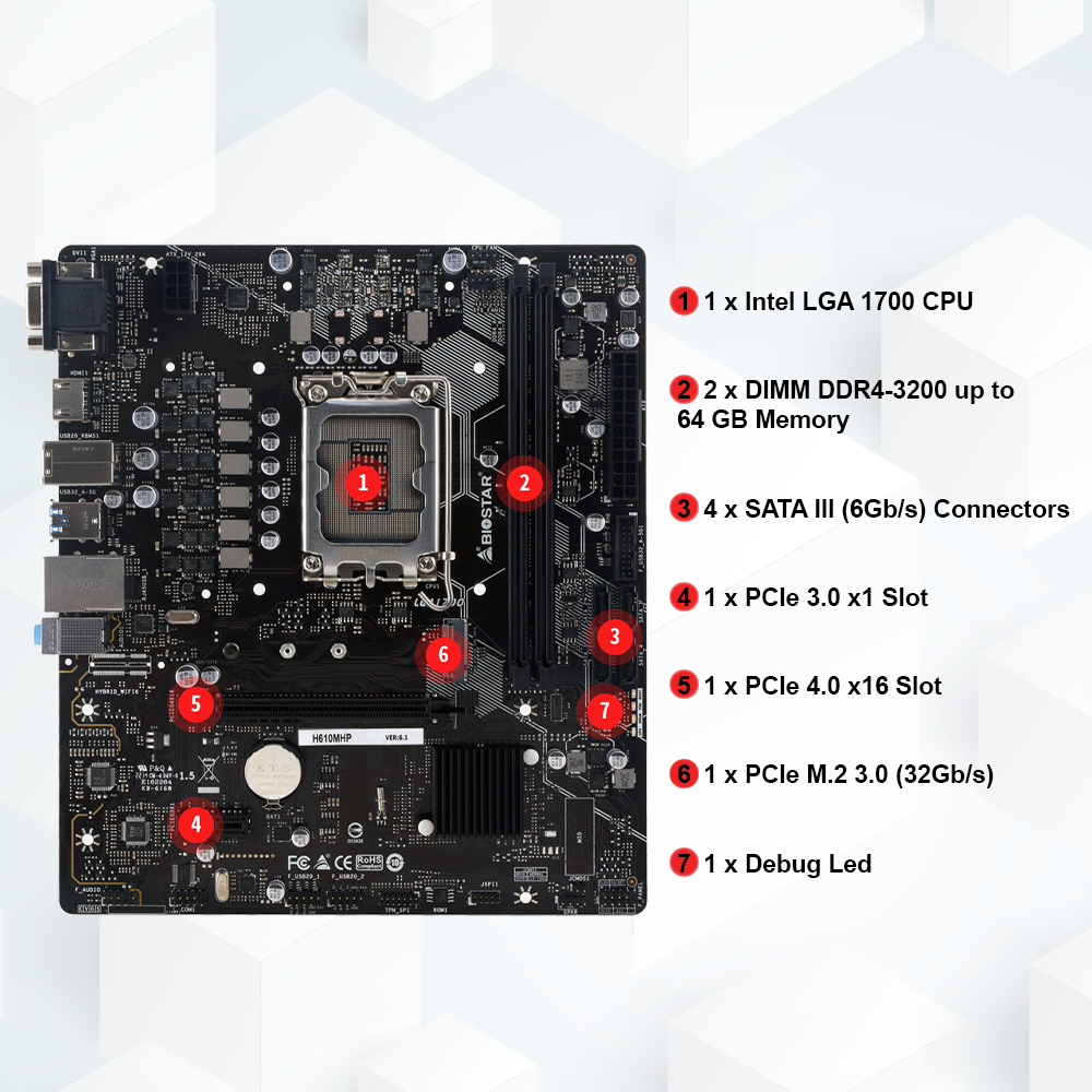 Mainboard Biostar H610MHP CPU Intel (12th/13th/14th), Socket 1700, mATX, DDR4, HDMI/VGA - Bảo hành 3 năm | BigBuy360 - bigbuy360.vn