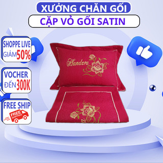 Vỏ gối satin poly trần thêu họa tiết kích thước 45x65cm