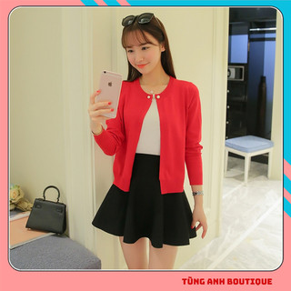 Áo khoác len cardigan nữ dệt kim khóa gài ngọc