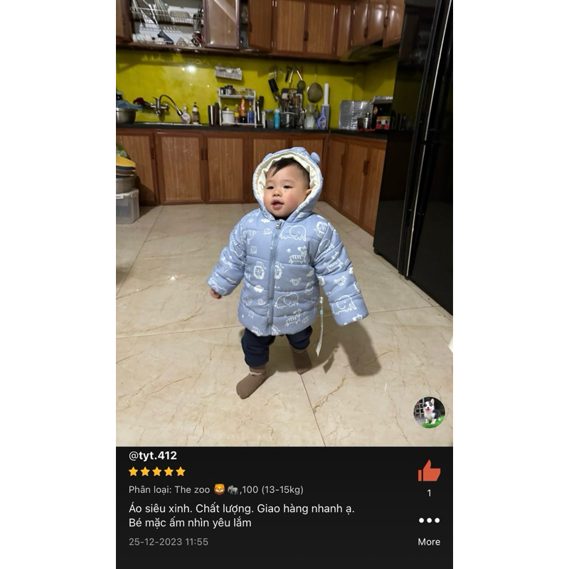 Áo phao mùa đông mũ tai gấu chần bông dày lót bông tăm cho bé trai bé gái size đại từ 2 đến 8 tuổi