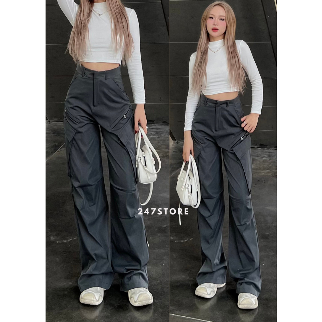 (Ảnh thật) Quần suông nữ túi hộp - 247store - Quantuihopkhoacheo1125