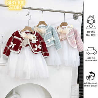 Set váy dạ siêu xinh cho bé , set váy phối áo dạ cho bé chất qc cao cấp