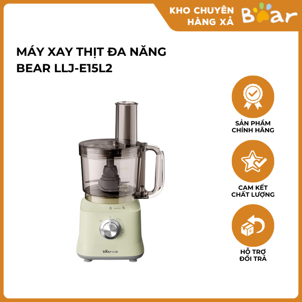 Máy Xay Thịt, Bào Rau Củ Quả, Trộn Bột Đa Năng Bear LLJ-E15L2 Dung Tích 1.5L Công Suất 500W Nhỏ Gọn Đa Chức Năng