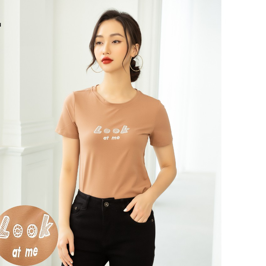 Áo Phông Cổ Tròn Ngắn Tay NK FASHION Họa Tiết Chữ Look Thêu Tay NKAT2101003