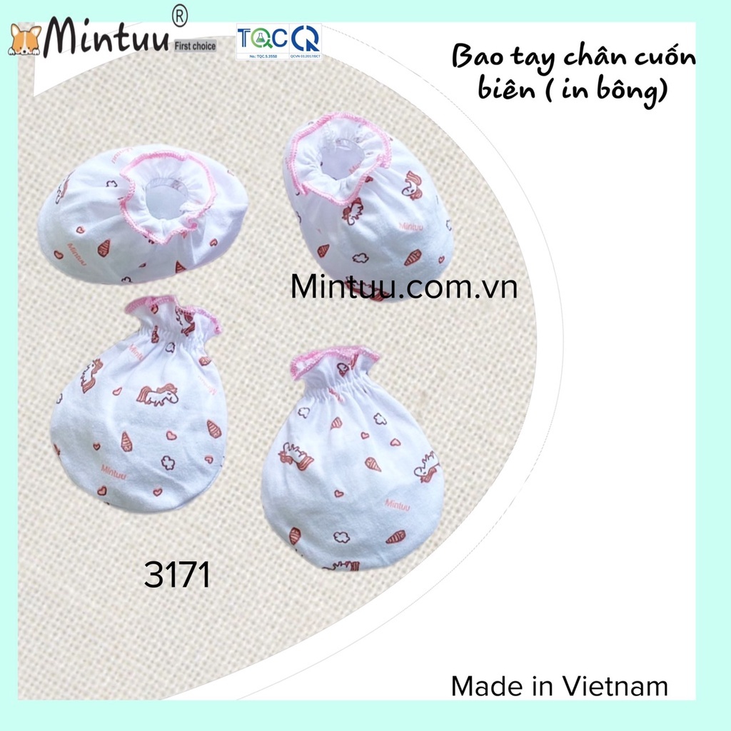 Sét Bao Tay Bao Chân Vắt Sổ Mintu Cho Bé Sơ Sinh