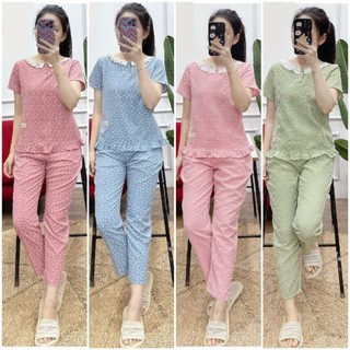 [Bunnysky] Đồ bộ nữ mặc nhà, Bộ quần áo nữ mặc ở nhà mẫu cổ ren xinh  tươi