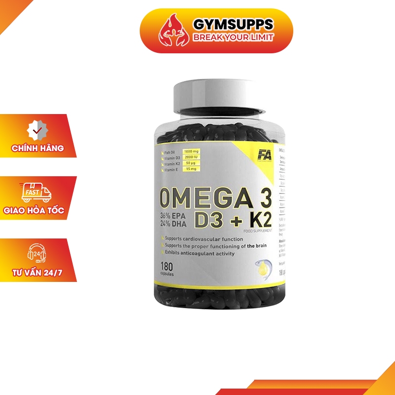 [CAM KẾT CHÍNH HÃNG] FA OMEGA 3 D3 K2 180 VIÊN | Fish oil hỗ trợ xương khớp, tăng cường sức khoẻ,đề kháng miễn dịch