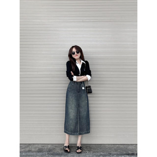 Chân váy bò xanh XẺ TRƯỚC, AN TÂY STORE68 #7416