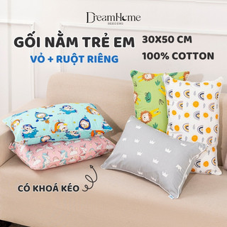 Gối trẻ em từ 1 đến 6 tuổi, vỏ gối trẻ em 30x50 cotton 100% có khóa kéo, nhỏ gọn cho bé mang đi học - DREAMHOME