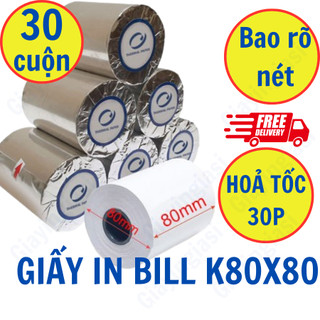 (30 Cuộn/Thùng) Giấy In Bill Nhiệt K80x80 Mực Đen Dùng Máy Pos Ocha