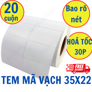 (20 cuộn) Giấy In Mã Vạch 2 Tem 35x22mm - Decal Nhiệt 2 Tem 35x22mm