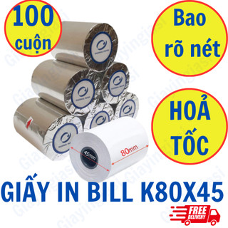 (100 cuộn) Giấy In Bill K80 x45 (80mm) Mực đen Cho máy in bill, máy tính tiền