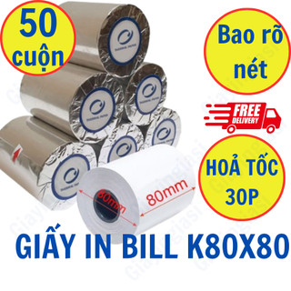 (50 Cuộn) Giấy In Bill Nhiệt K80x80 Mực Đen Dùng Máy Pos Ocha