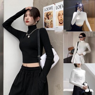 Áo croptop nữ cổ lọ tay dài, áo thun cổ cao thiết kế siêu trẻ trung năng động cá tính - Huyền Diệu Boutique