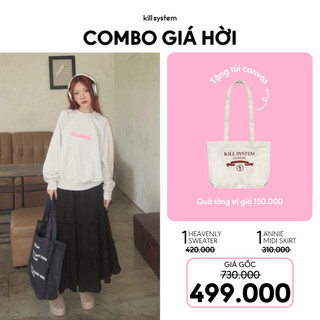  Mua 1 Áo Sweater Heavenly Xám Hồng dáng boxy va 1 Chân váy dáng dài Đen Annie Kill System