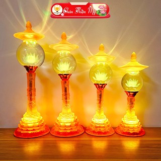 Đèn thờ phú quý pha lê lưu ly cao cấp có led 7 màu chân thiện mỹ, đồ thờ cúng, trang trí bàn phật