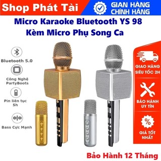 Micro Karaoke Tích Hợp Loa Bluetooth YS 98, Loại 2 Mic Thu Âm, LiveStream, Auto Tune, Giả Dọng - Kiêm Loa Bluetooth