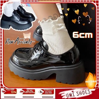  Giày Lười Oxford QUAI GẤP LOAFER màu Đen/Kem Đế Cao 6cm dáng Lolita mới đẹp hot thời trang