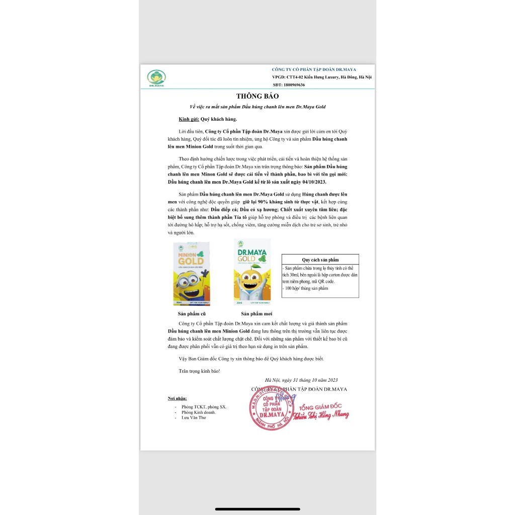 Dầu húng chanh lên men Minion Gold 30ml giảm ho, khò khè, tăng đề kháng