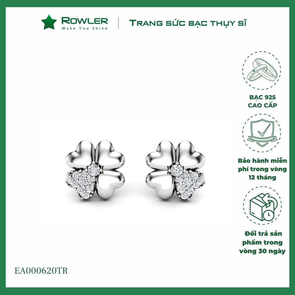 Khuyên tai bạc cỏ 4 lá đính đá CZ 5A lấp lánh trang sức bạc nữ cao cấp ROWLER EA000620